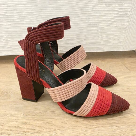 Anthropologie Cecelia New York Red Suede Colorblock Roxanne Heels Size 9 - Picture 4 of 9